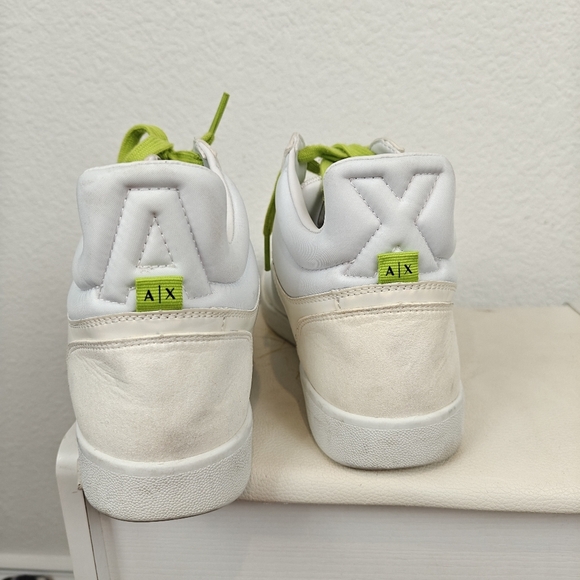 Armani Exchange High Top Lace Sneakers In Op White Acid Lime Size 9 Women's - Picture 6 of 10